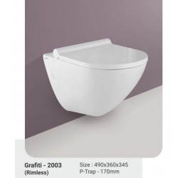 Λεκάνη Κρεμαστή  Grafito 2003 I-zec Γυαλιστερή Λευκή 51.5 εκ. με Κάλυμμα Αντιβακτηριακό Thermoplast Slim Soft Close Πορσελάνης με απόσταση βιδών 23 εκ.